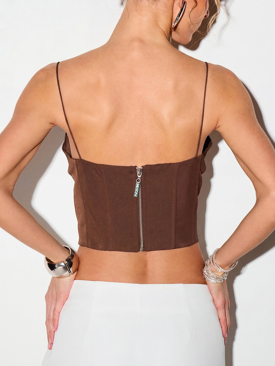 Chocolate Brown Corset Tank Top With Sweetheart Neckline And Adjustable Straps For Women Structured Bustier Cami