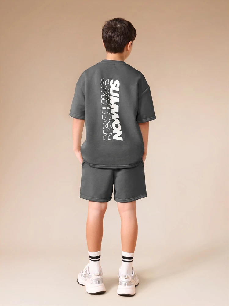 Boys Graphic T-Shirt And Shorts Co-Ord Set With Logo Print Summer Casual Matching Outfit For Tweens