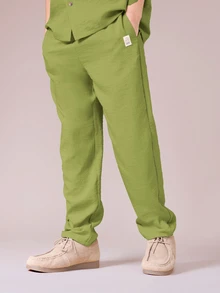 SUMWON Conjunto de Camisa e Calça Coordenado Verde Texturizado com Gola, Estilo Casual de Verão, Duas Peças - Verde Oliva - Visão 4