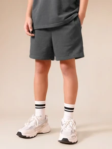SUMWON Boys Graphic T-Shirt And Shorts Co-Ord Set With Logo Print Summer Casual Matching Outfit For Tweens - Dark Grey - View 4