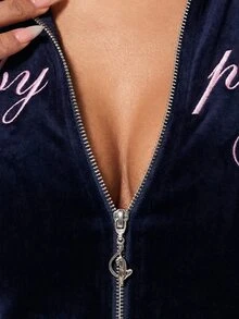 BABYPHAT Long Sleeve High Neck Zip Up Velour Tracksuit Top With Embroidered Logo For Women Luxury Loungewear Winter Comfort - Navy Blue - View 6