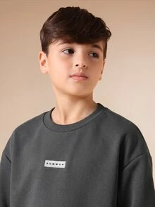 SUMWON Boys Graphic T-Shirt And Shorts Co-Ord Set With Logo Print Summer Casual Matching Outfit For Tweens - Dark Grey - View 5