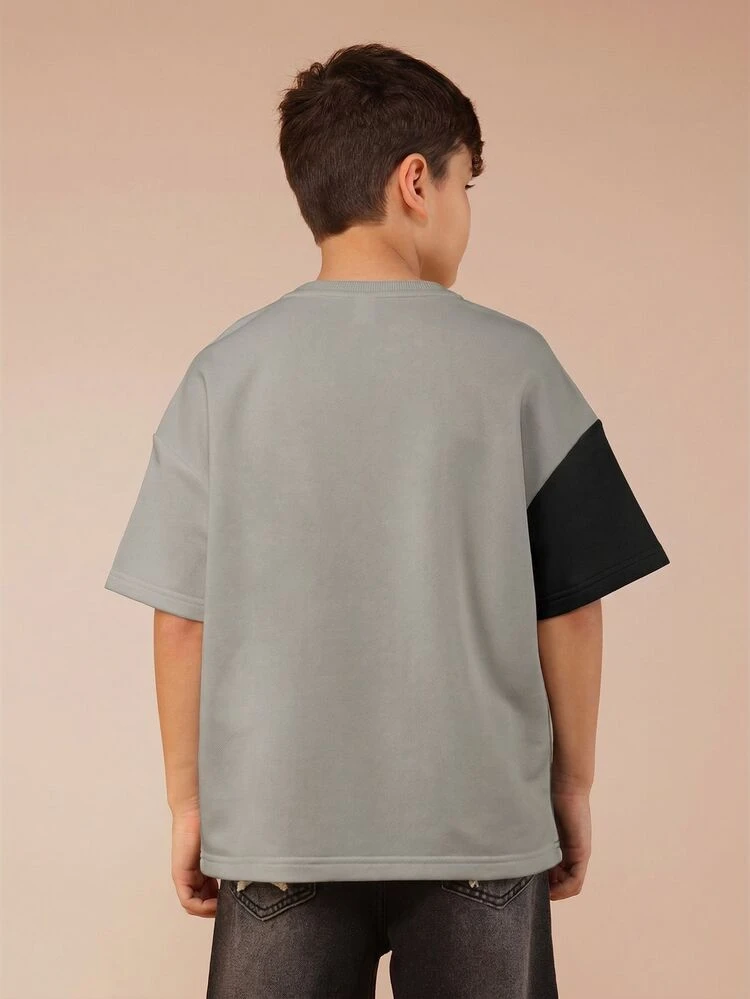 Jungen Oversize Farbblock T-Shirt mit abstraktem geschwungenem Muster, Kurzarm Rundhals Lässig Frühling Sommer Top
