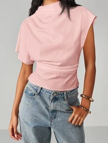 MISSGUIDED 高领短袖针织上衣，修身剪裁，宽松的短袖设计，适合日常休闲穿着。 - 粉色 - 查看 5