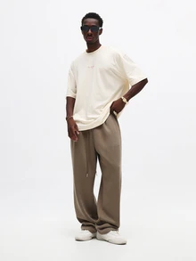 SUMWON Regular Relaxed Fit Crew Neck T Shirt With Bold Red Back Print And Small Front Logo - Beige - View 5
