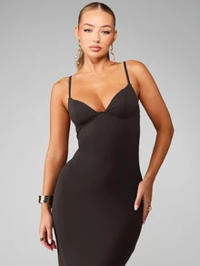 MISSGUIDED Elegant Black Bustier Style Long Dress With Underwire Support And Adjustable Straps For Evening Occasions - Brown - View 5