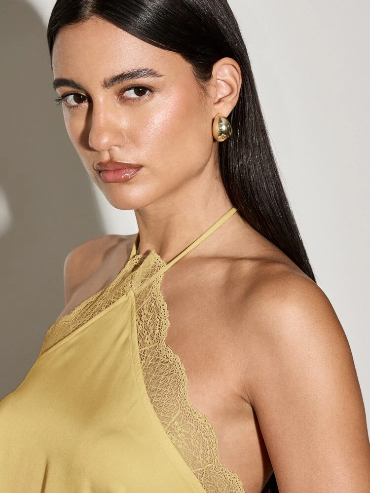 Halter Tank Top With Lace Detail