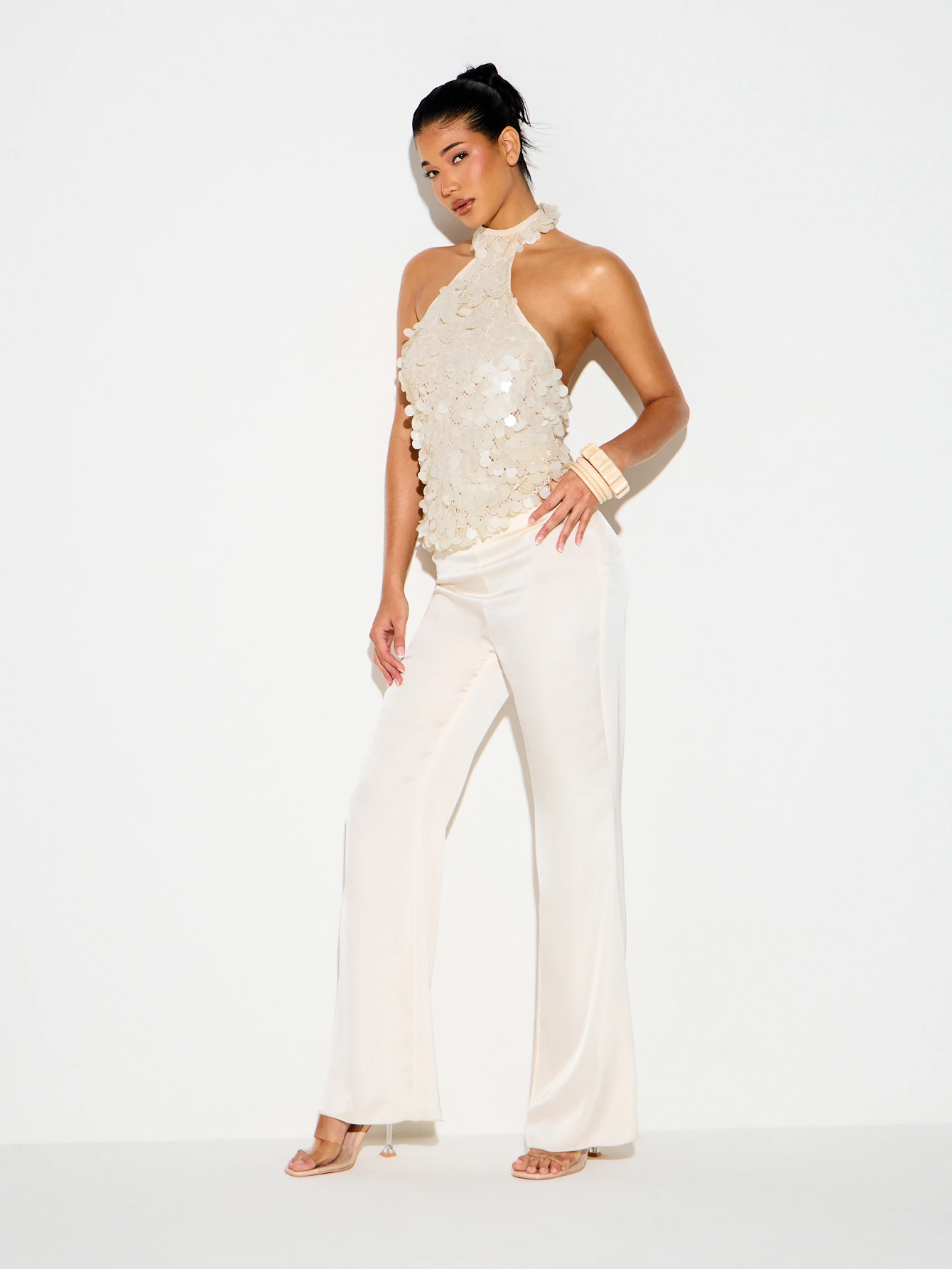 KIZN Sequin Halter Neck Tank With Open Back