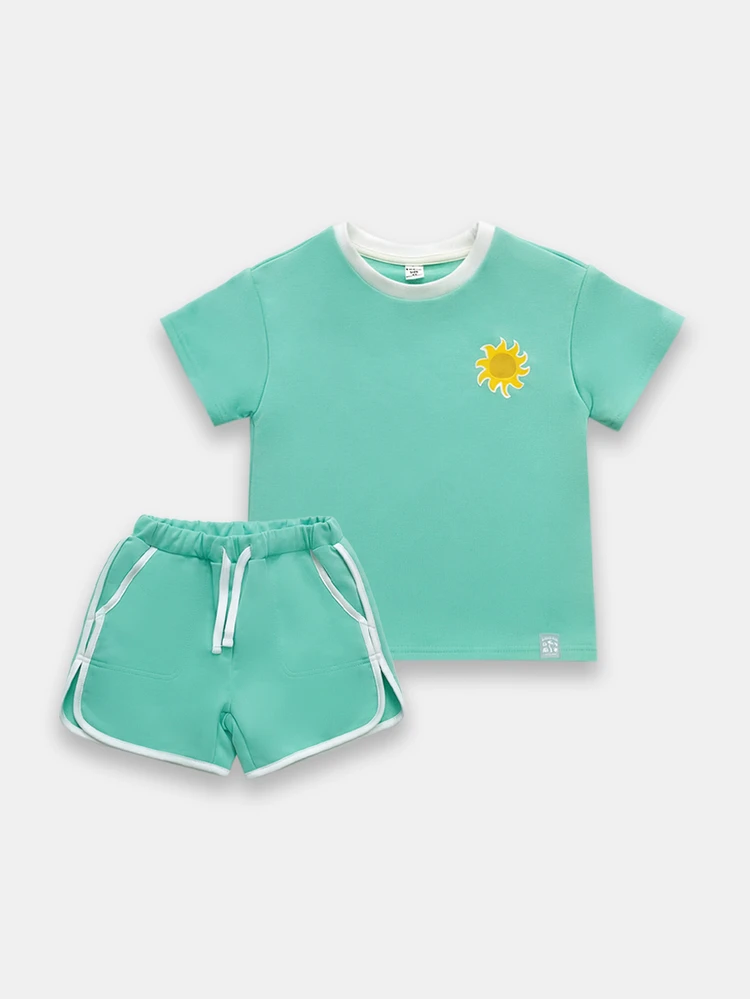 Boys Summer Hello Sun Graphic Oversized Crew Neck Short Sleeve T-Shirt And Athletic Runner Shorts Two Piece Coordinate Set