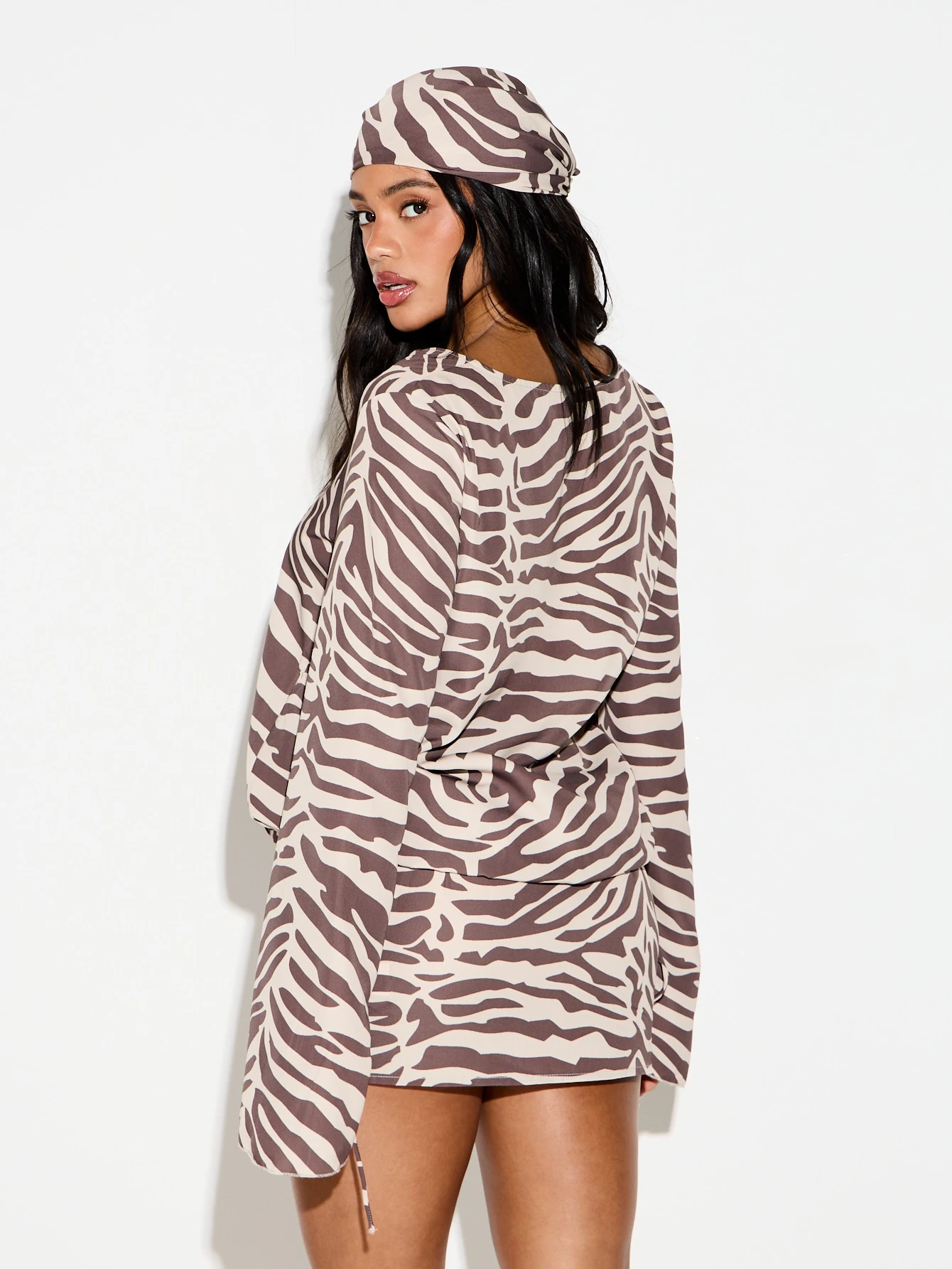 KIZN Zebra Print Mini Dress With Tie Detail