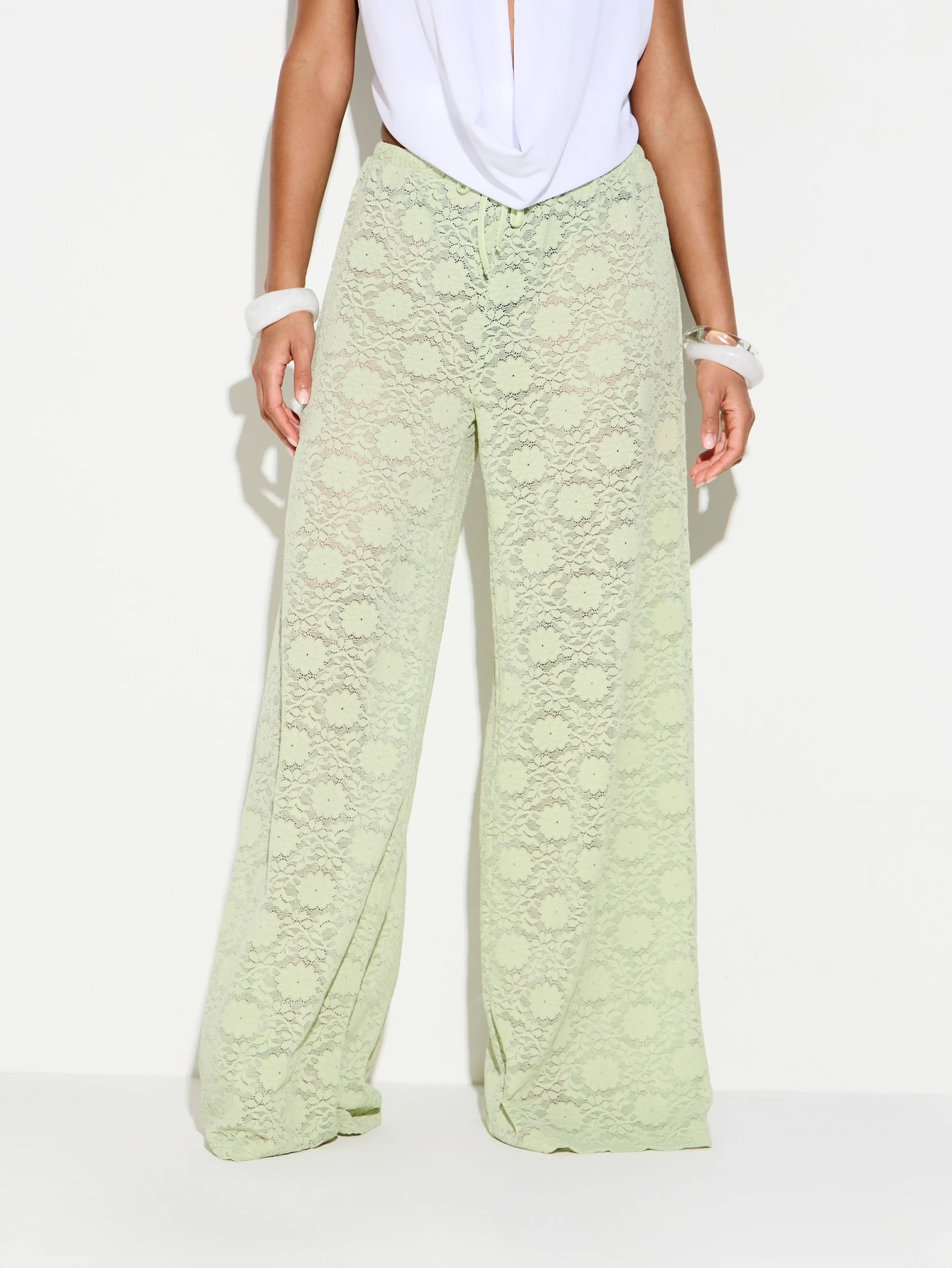 KIZN Sage Lace Wide Leg Trouser With Floral Pattern