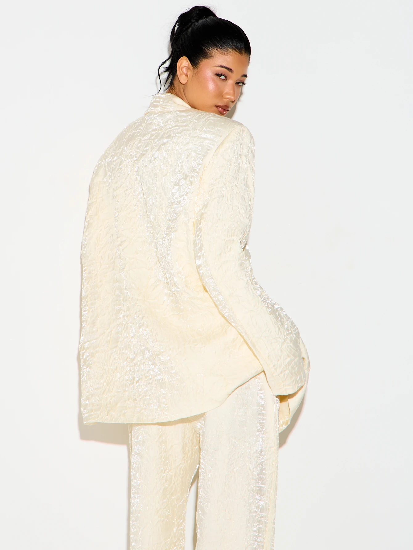 KIZN Cream Sequin Double Breasted Blazer