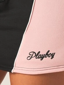 Missguided x Playboy 女士休闲抽绳撞色迷你短裙，侧边拼接设计，春夏街头风 - 彩色 - 查看 5