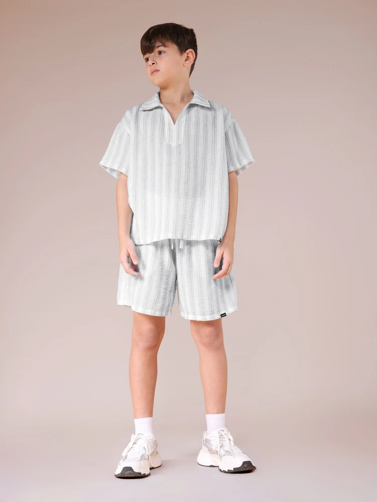 Jungen gestreiftes Kurzarm Hemd und Shorts Koordinations-Set, Sommer Lässig strukturierte Outfit für Kinder im Teenager-Alter