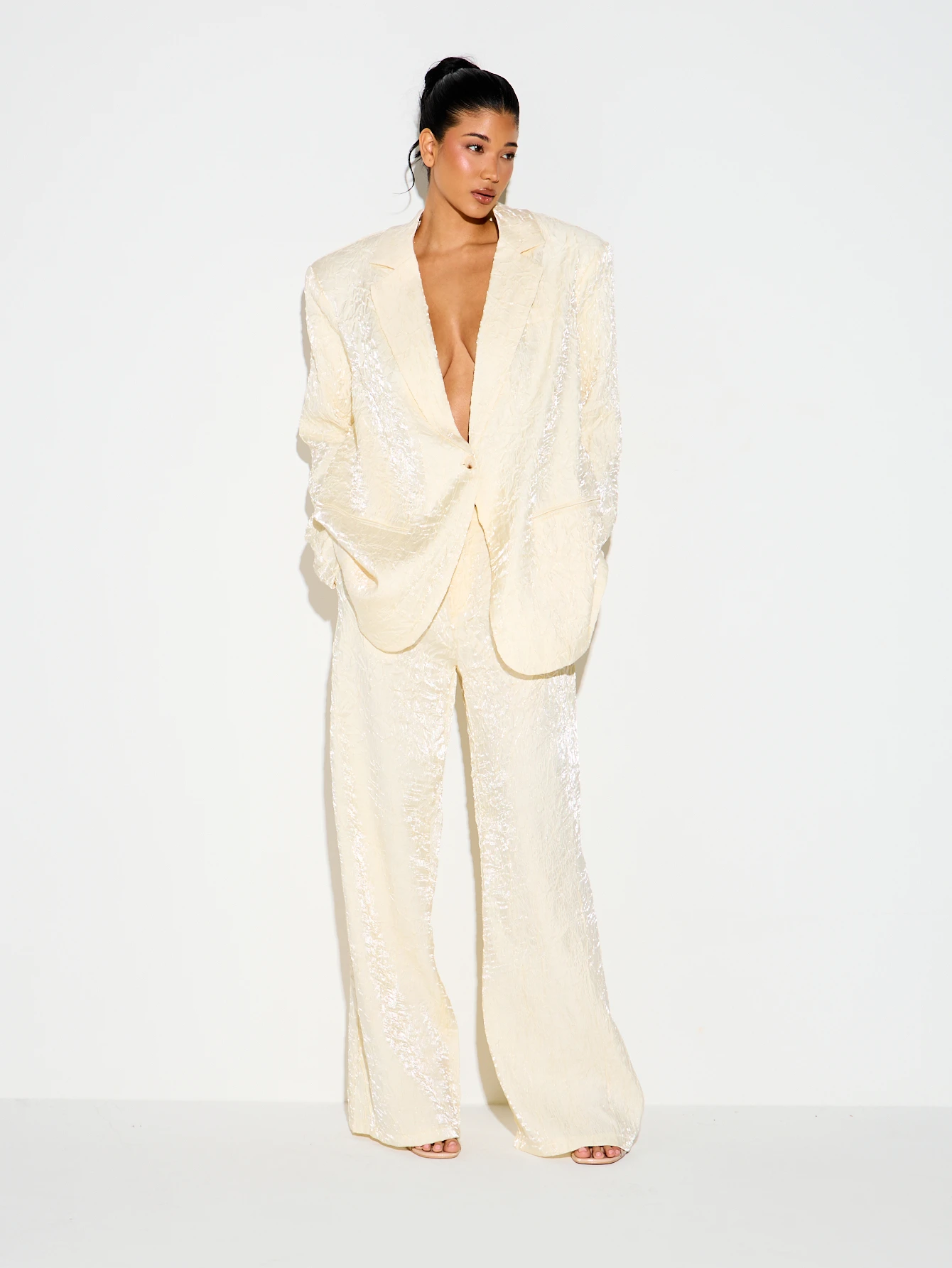 KIZN Cream Sequin Double Breasted Blazer