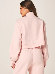 MISSGUIDED Women's Pink Button Front Collared Sweatshirt With Long Sleeves And Cropped Fit For Casual Fall Winter Outfits - Pink - View 3