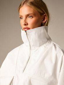 AiiRZ Women's White Half Zip Pullover Lightweight Jacket With Elastic Hem And Chest Pockets For Spring Fall - White - View 4