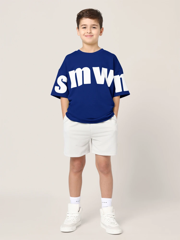 ボーイズ オーバーサイズ レタープリントTシャツ ショーツ セット サマーカジュアル ティーンストリートウェアアウトフィット