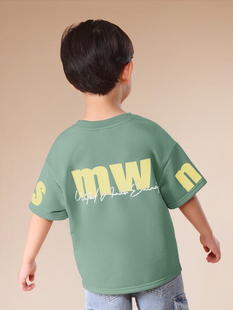 Jungen Casual Grünes T-Shirt mit Buchstaben-Muster und kurzen Ärmeln für den Alltag