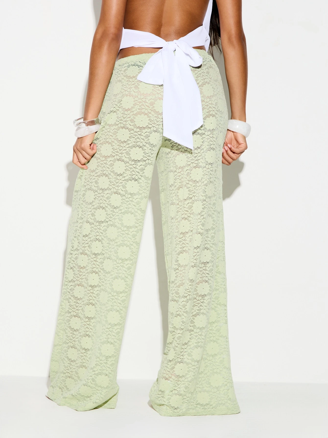 KIZN Sage Lace Wide Leg Trouser With Floral Pattern