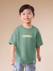SUMWON Kaos Kasual Hijau Anak Laki-Laki dengan Cetakan Huruf dan Lengan Pendek untuk Pemakaian Sehari-hari - Hijau - View 2