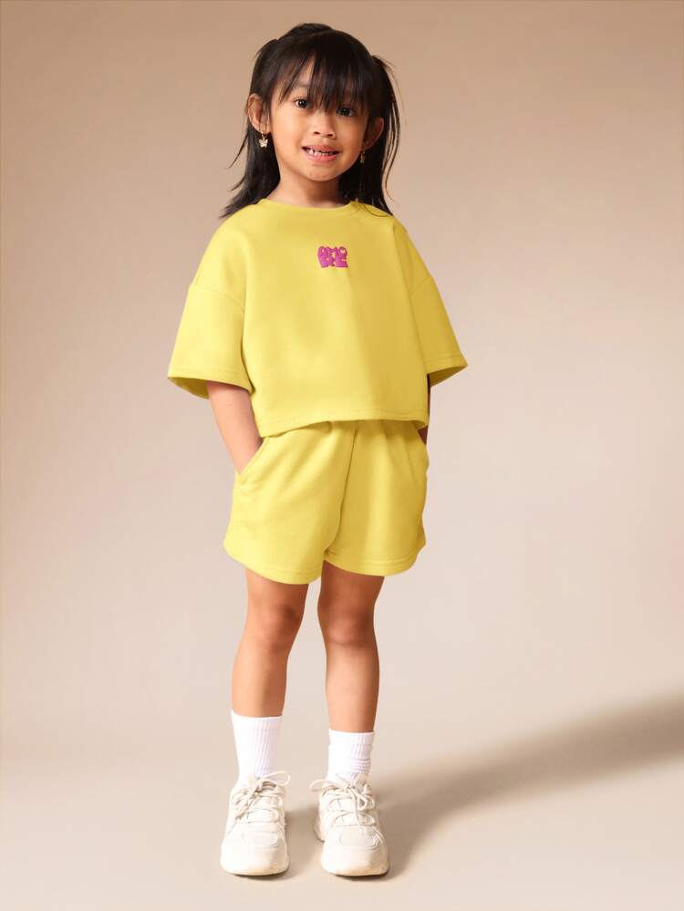 Oversized Girls Amore Heart Print Crop Top And Shorts Co-Ord Set Summer Casual Outfit Two Piece Coordinate Set