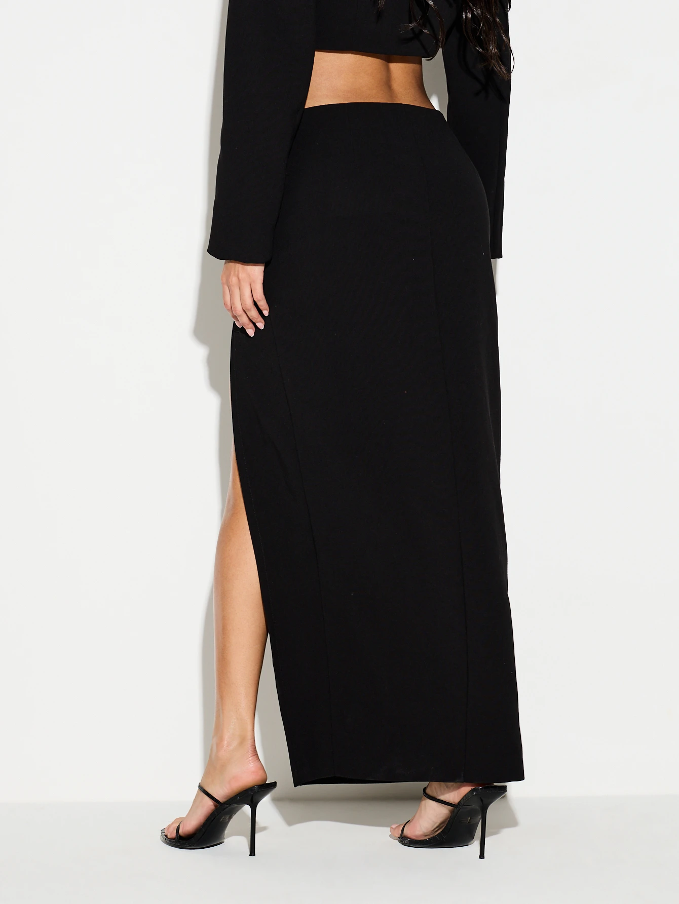 KIZN Black Side Split Maxi Skirt With Zipper