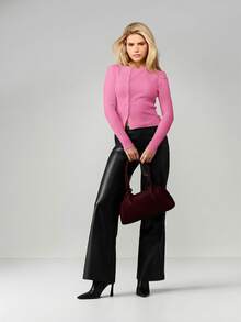 MISSGUIDED Women Ribbed Button Front Cardigan Long Sleeve Knit Top Fall Winter Casual Layering Sweater - Pink - View 4