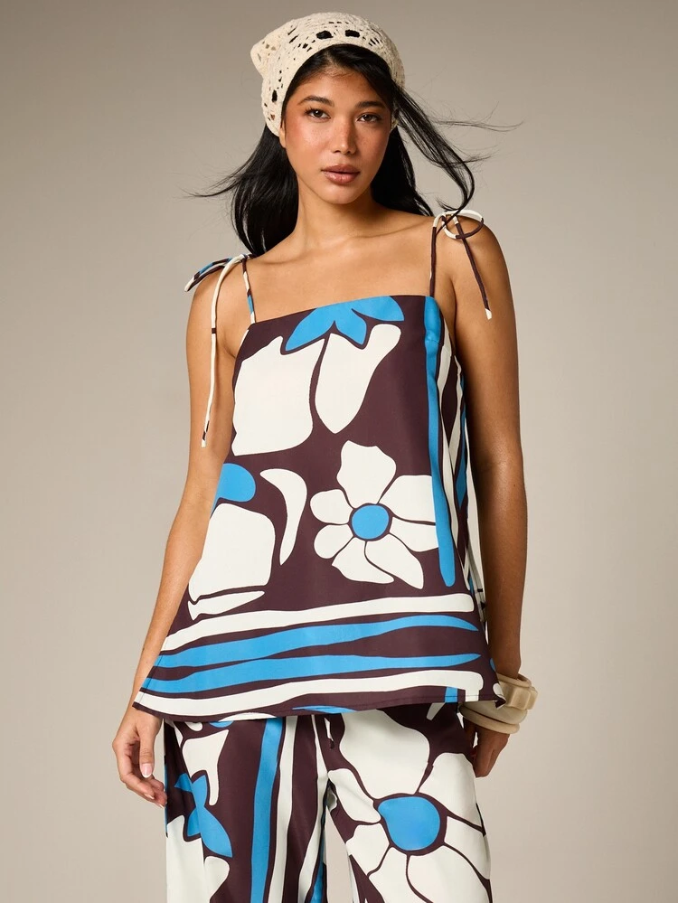 Floral Print Tie Shoulder Cami Top