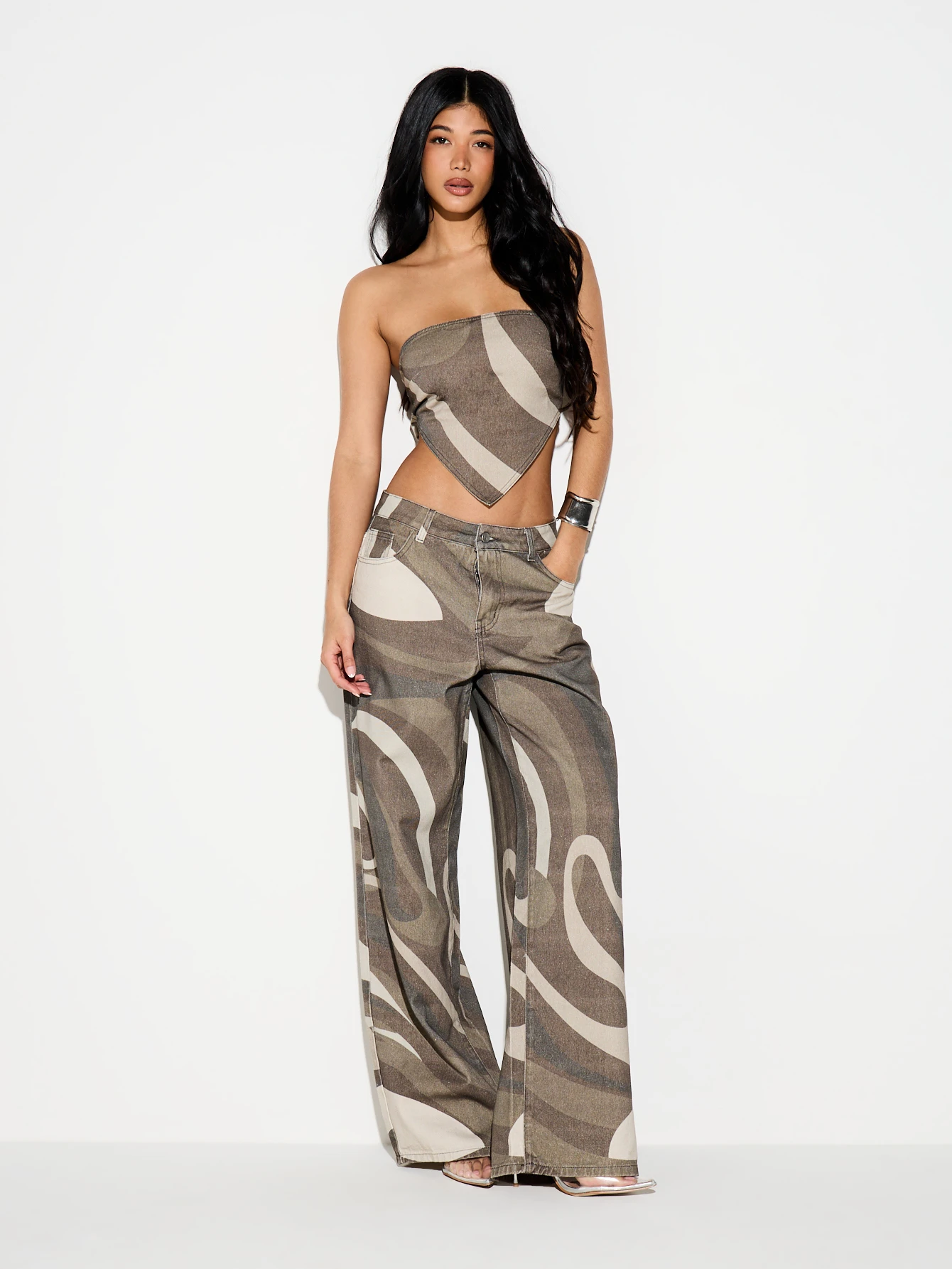 KIZN Strapless Denim Swirl Bandeau Top