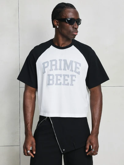 SUMWON Men's Prime Beef Raglan Short Sleeve Crew Neck Graphic Tee Casual Cotton Blend Statement Text Print Summer Spring Streetwear Urban Fashion Comfort Fit