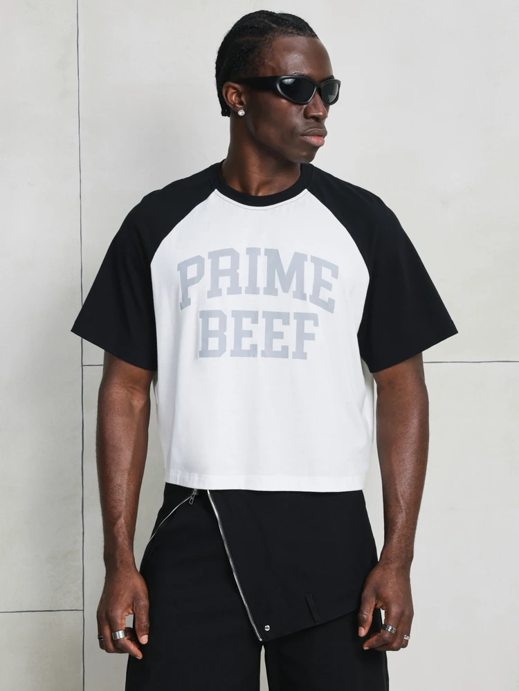 メンズ プライムビーフ ラグラン 半袖 クルーネック グラフィックTシャツ カジュアル コットンブレンド ステートメントテキストプリント 夏 春 ストリートウェア アーバンファッション コンフォートフィット