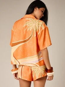 AiiRZ Áo sơ mi nữ tay ngắn cổ bẻ in họa tiết lá cọ nhiệt đới, kiểu dáng Hawaii, thích hợp cho kỳ nghỉ hè. - Nhiều màu - Xem 3