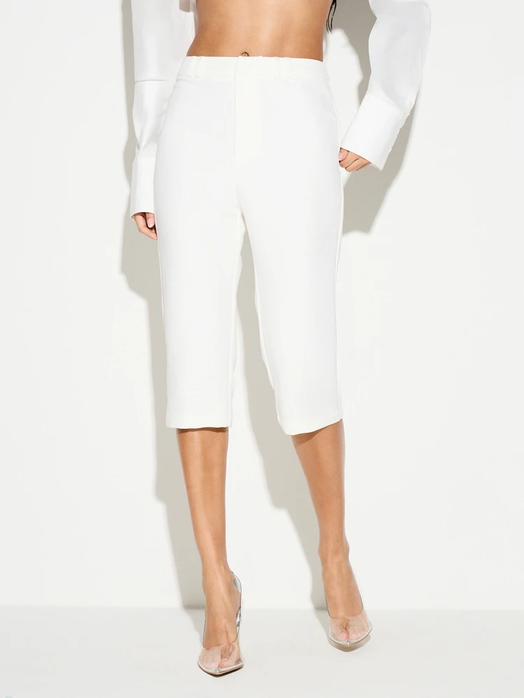 KIZN White Tailored Cropped Capri Pants