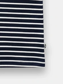 SUMWON Boys Oversized Striped T-Shirt With Short Sleeves Crew Neck Navy White Horizontal Stripes Casual Summer Tee - Blue - View 5