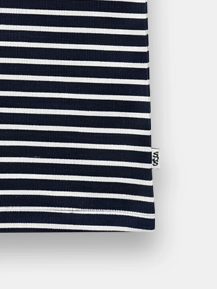 Boys Oversized Striped T-Shirt With Short Sleeves Crew Neck Navy White Horizontal Stripes Casual Summer Tee