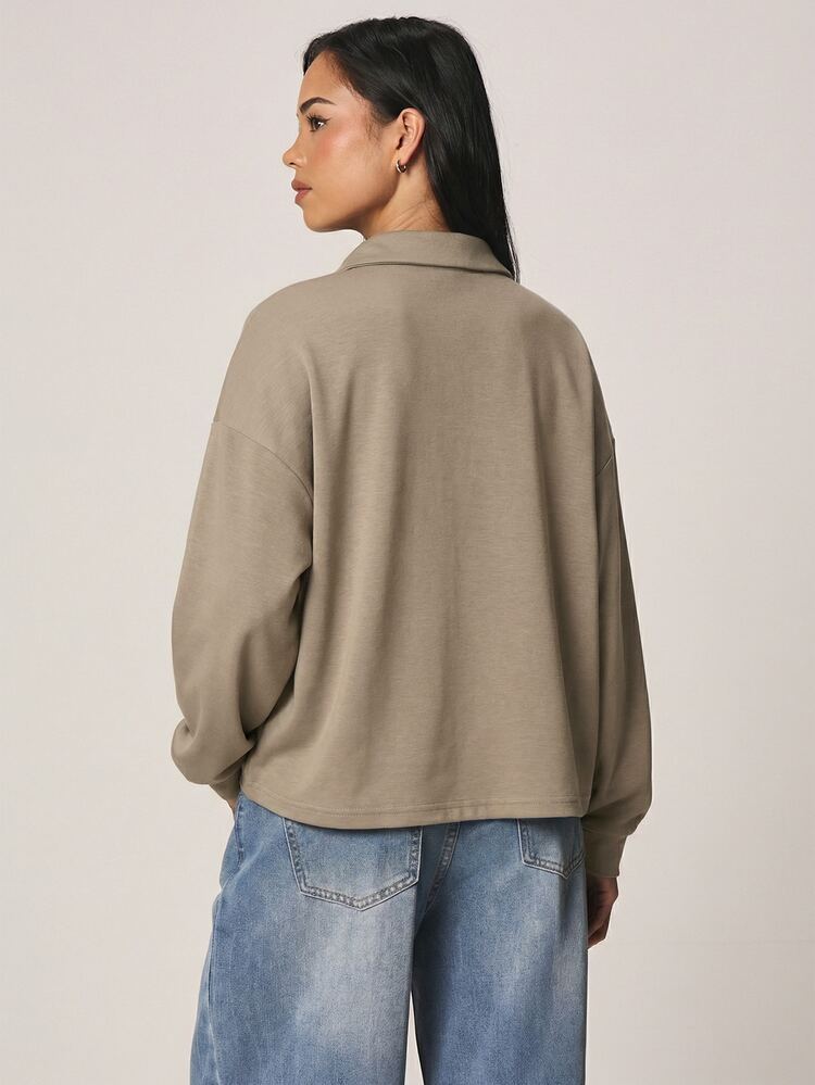 MISSGUIDED Pull oversize à col polo, manches longues, décontracté, coupe ample, pour l'automne et l'hiver