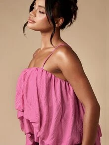 MISSGUIDED Bubble Hem Tiered Cami Tank Top With Layered Ruffles And Spaghetti Straps For Summer Casual Wear - Pink - View 5
