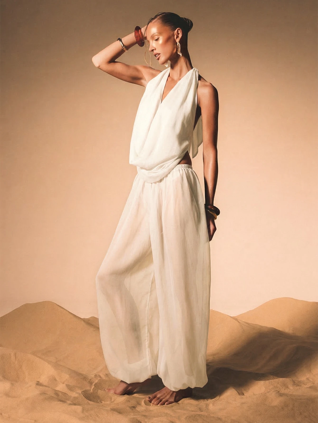 KIZN Sheer Balloon Trousers With Wide Legs