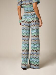 AiiRZ Women's Zig Zag Zig Zag Print Wide Leg Knit Palazzo Pants High Waisted Bohemian Flare Trousers - Multicolor - View 3