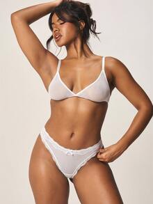 MISSGUIDED Celana Dalam Wanita Model Low Rise dengan Hiasan Renda Jala Putih, Pakaian Dalam Intim Feminin yang Lembut dan Elegan - Putih - View 3
