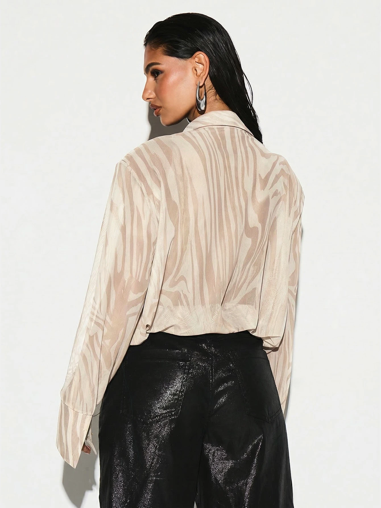 KIZN Mesh Sheer Bodysuit With Zebra Wood Pattern