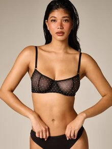 AiiRZ Polka Dot Mesh Underwire Bra With Sheer Cups And Intimate Lingerie Design - Black and White - View 6