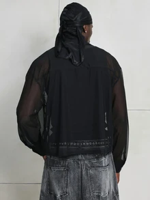 Men's Relaxed Fit Long Sleeve Semi Sheer Mesh Shirt With Crew Neckline For Layering And Casual Style - Black - View 2
