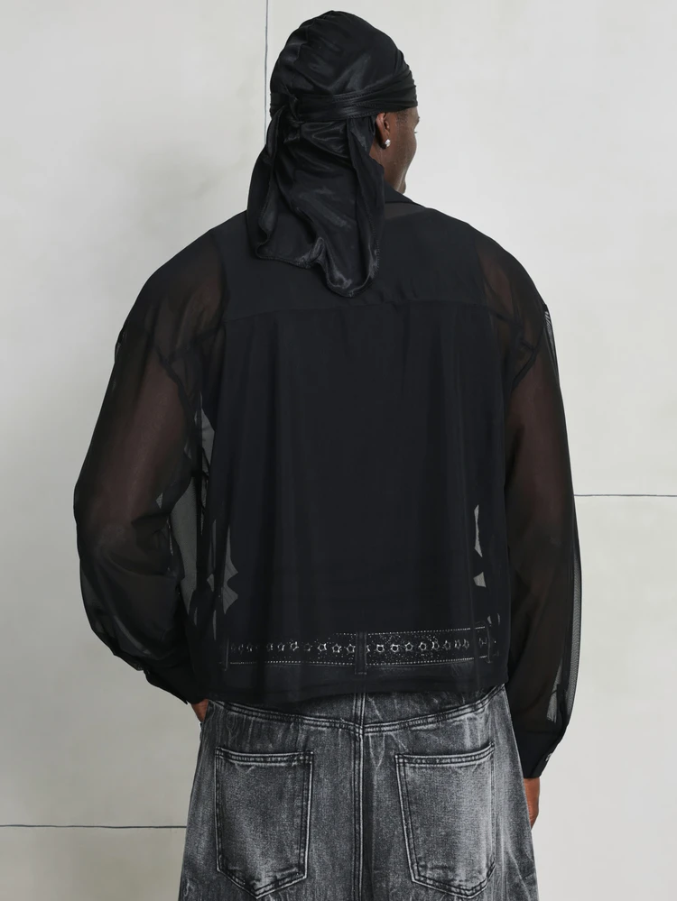 メンズリラックスフィットロングスリーブセミシアーメッシュシャツ クルーネック カジュアルスタイル レイヤリング用