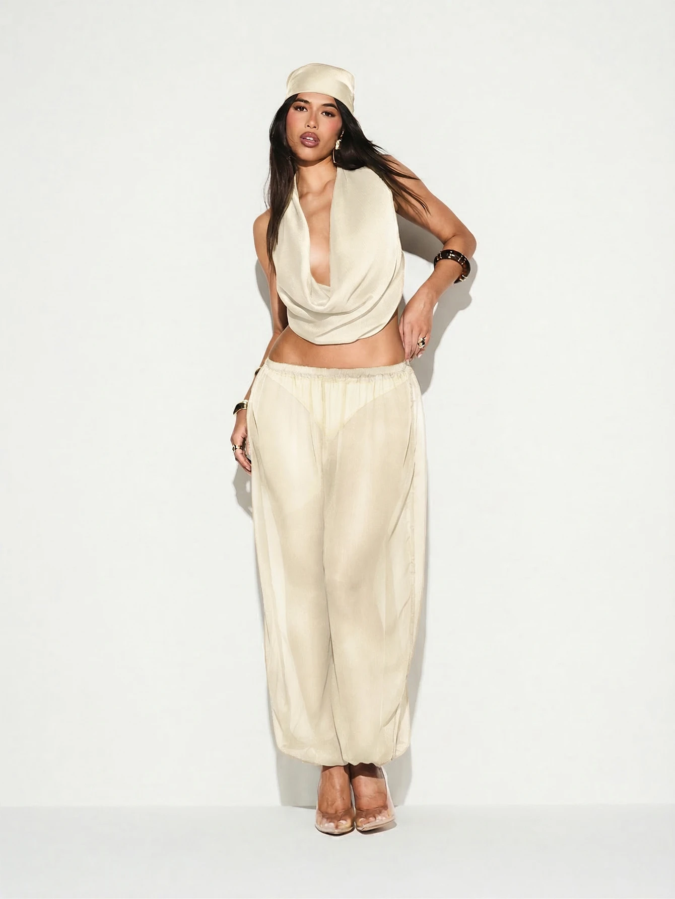 KIZN Sheer Cowl Neck Cover Up With Bandana