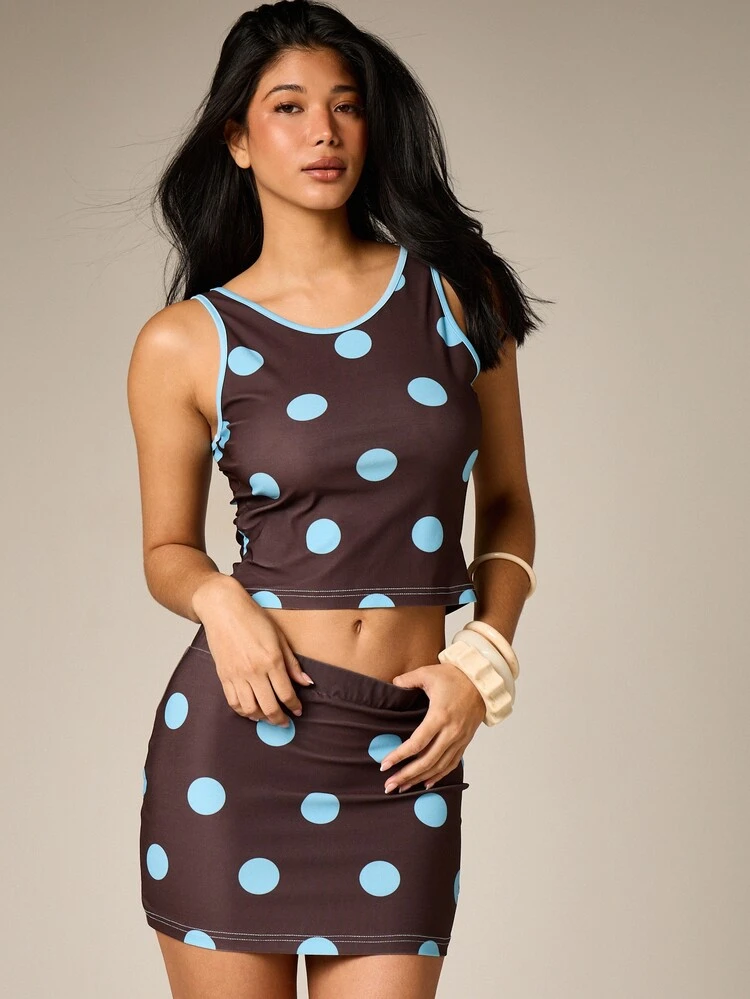 Polka Dot Tank Top And Mini Skirt Set