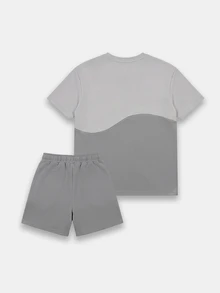 SUMWON Boys Tween Two Piece Summer Casual Co-Ord Set Short Sleeve Wave Print T-Shirt Matching Shorts Outfit - Grey - View 2