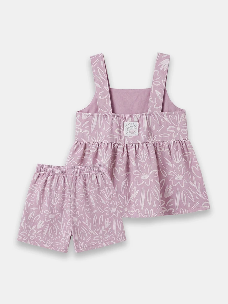 Girls Abstract Floral Print Tank Top And Shorts Two Piece Summer Co-Ord Set With Strappy Detail