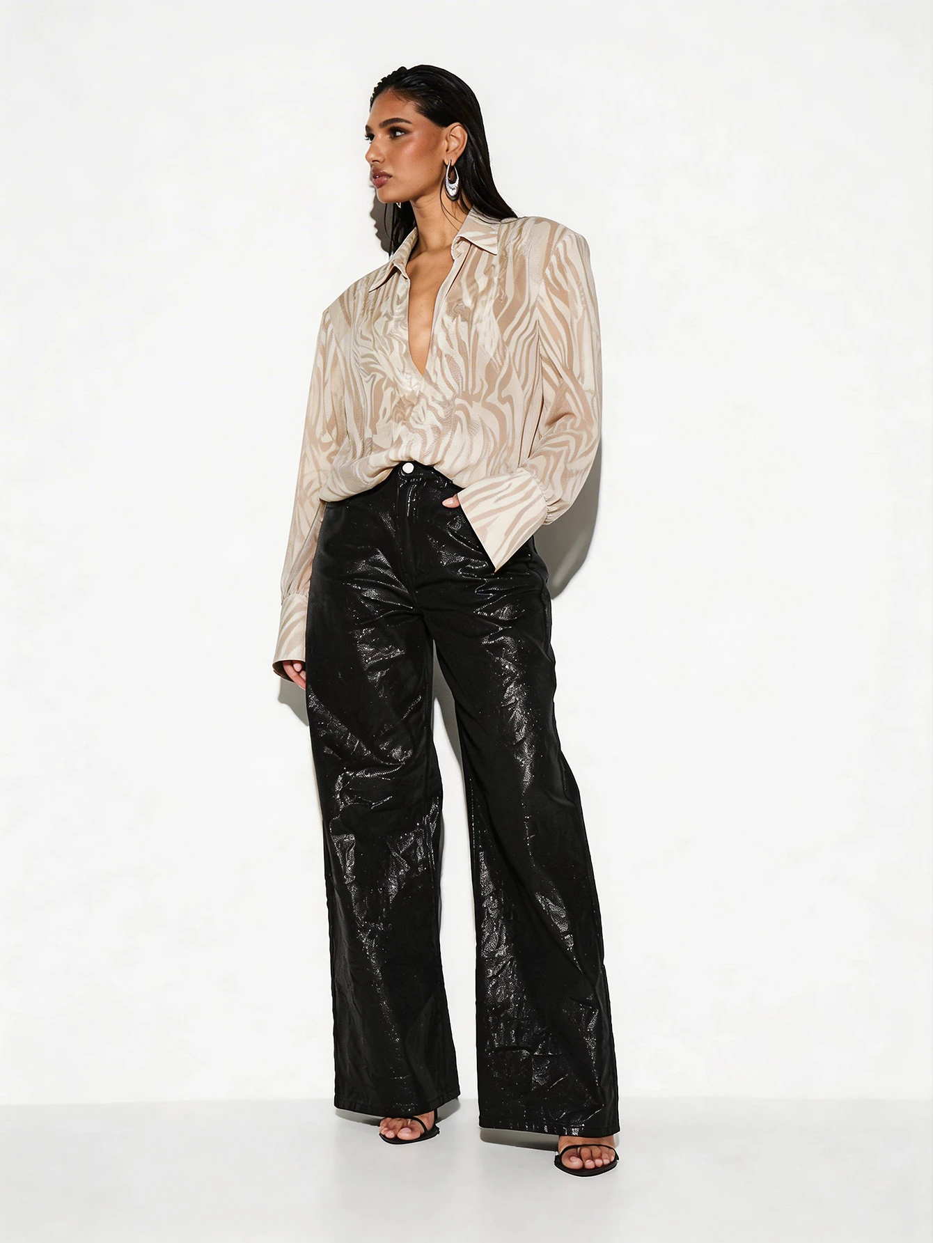 KIZN Mesh Sheer Bodysuit With Zebra Wood Pattern